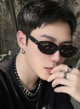 ALASYA气质高级感个性复古墨镜2024新款椭圆欧美防晒太阳眼镜