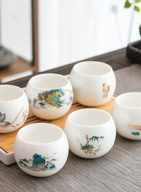 羊脂玉单个白瓷主人杯办公室品茗杯家用泡茶杯单个茶杯大号陶瓷茶