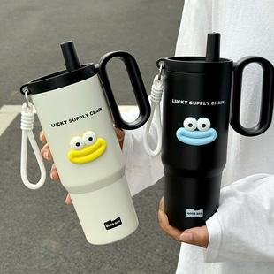巨无霸冰霸杯316不锈钢大容量保温杯高颜值带把手吸管水杯子卡通