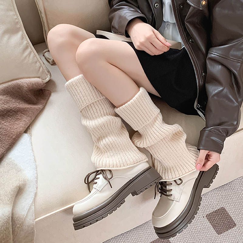 护腿袜套秋冬过膝堆堆羊毛腿套女款加厚保暖针织毛线袜筒小腿袜子