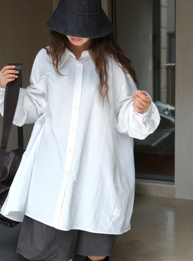 衬衫开衫外搭秋季新款日系慵懒大版白色衬衫裙宽松显瘦中长款上衣