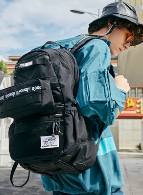 Rough Enough 潮牌旅行帆布双肩包男女徽章学生书包户外登山包