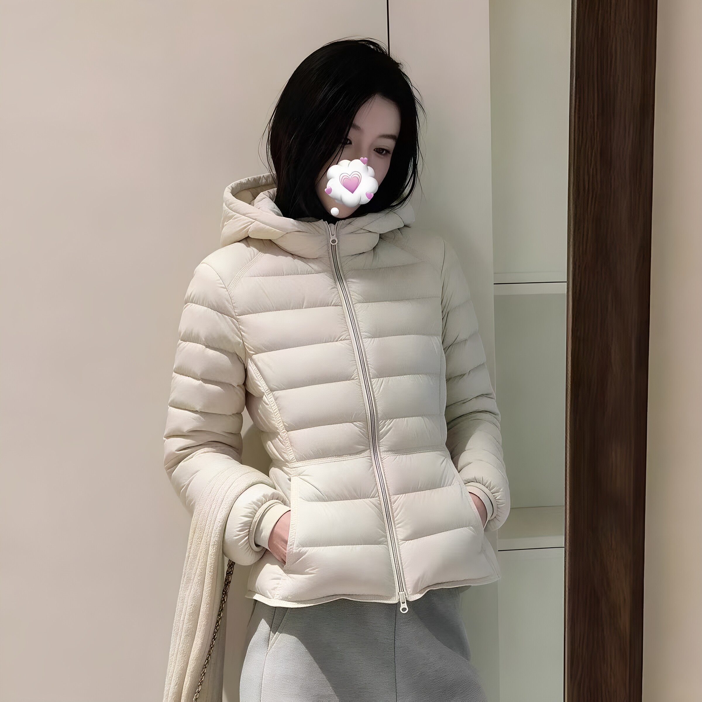 小蛮腰轻薄排骨羽绒棉服女短款连帽显瘦2026冬季新款收腰棉袄外套