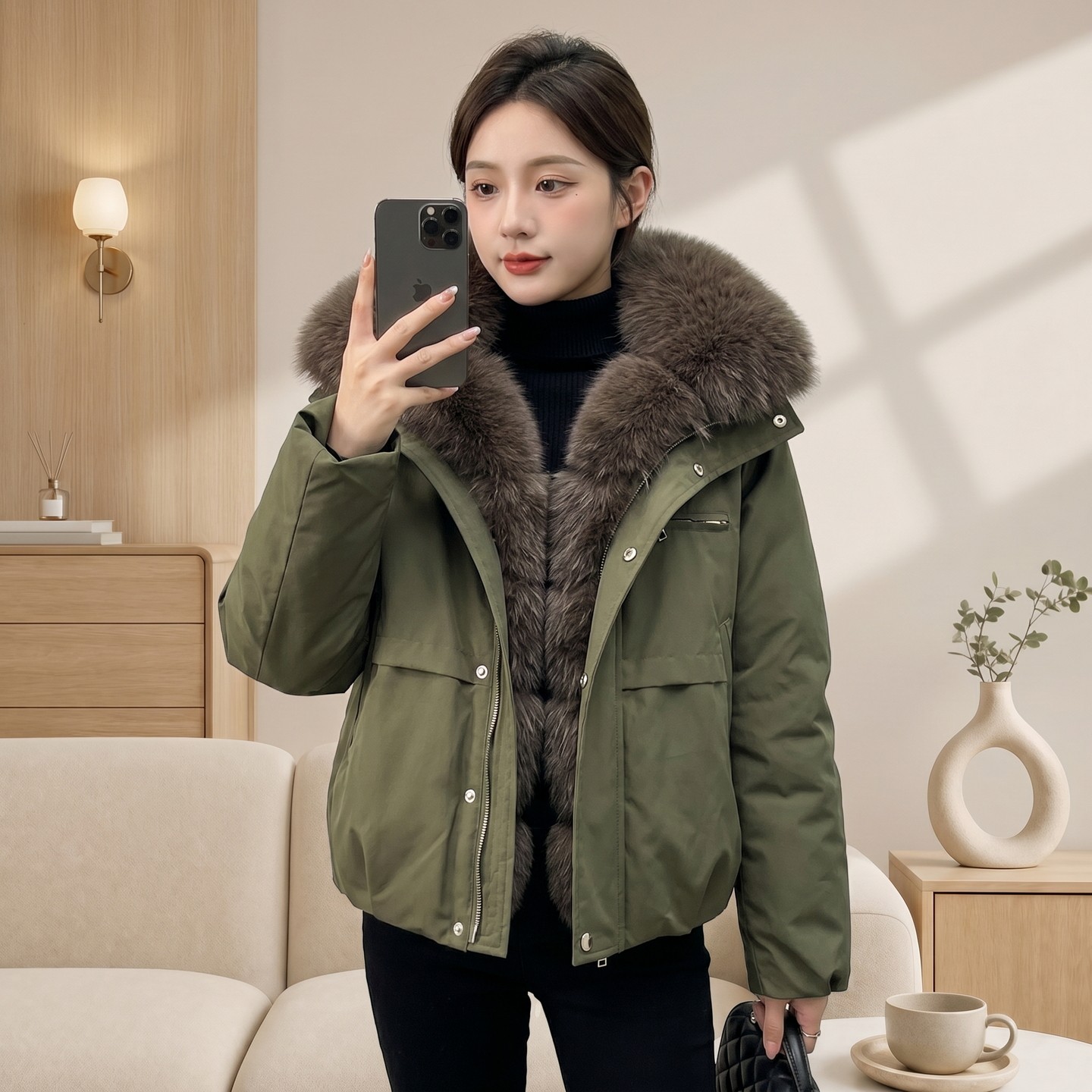 大毛领休闲宽松派克服女短款加厚保暖羽绒棉服显瘦小个子冬季外套