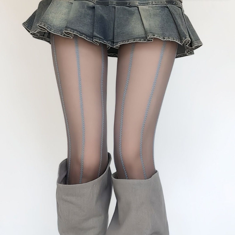 蓝色麦穗竖条纹连裤袜时髦性感辣妹黑丝纯欲白丝袜复古提花打底袜