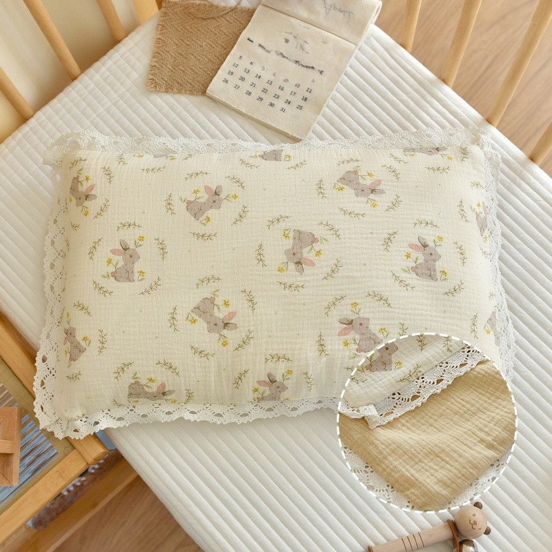 韩国ins宝宝蕾丝花边枕头婴儿纯棉纱布枕透气荞麦枕幼儿园棉花枕
