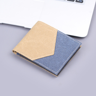 短款帆布钱包男款wallet men男士美金包牛仔布男式皮夹卡包男跨境
