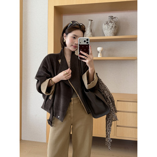 IVY艾薇秋冬新款韩系百搭休闲复古斜扣撞色雪尼尔短外套夹克上衣