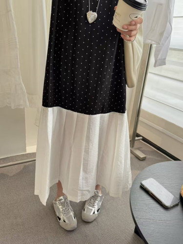 13C 休闲连衣裙女欧洲站2026夏季新款时尚宽松拼接波点休闲背心裙