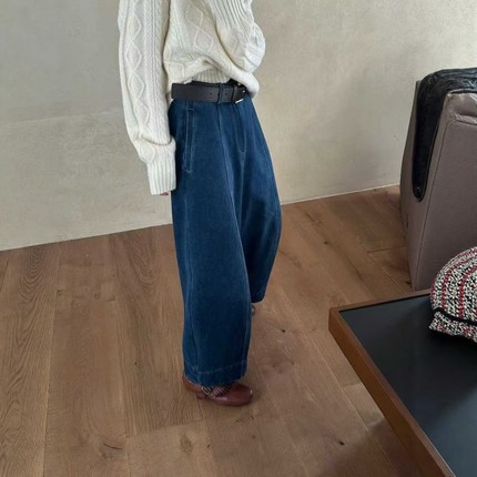 东大门2025冬新品韩版宽松显瘦百搭休闲慵懒感加厚款九分牛仔裤女