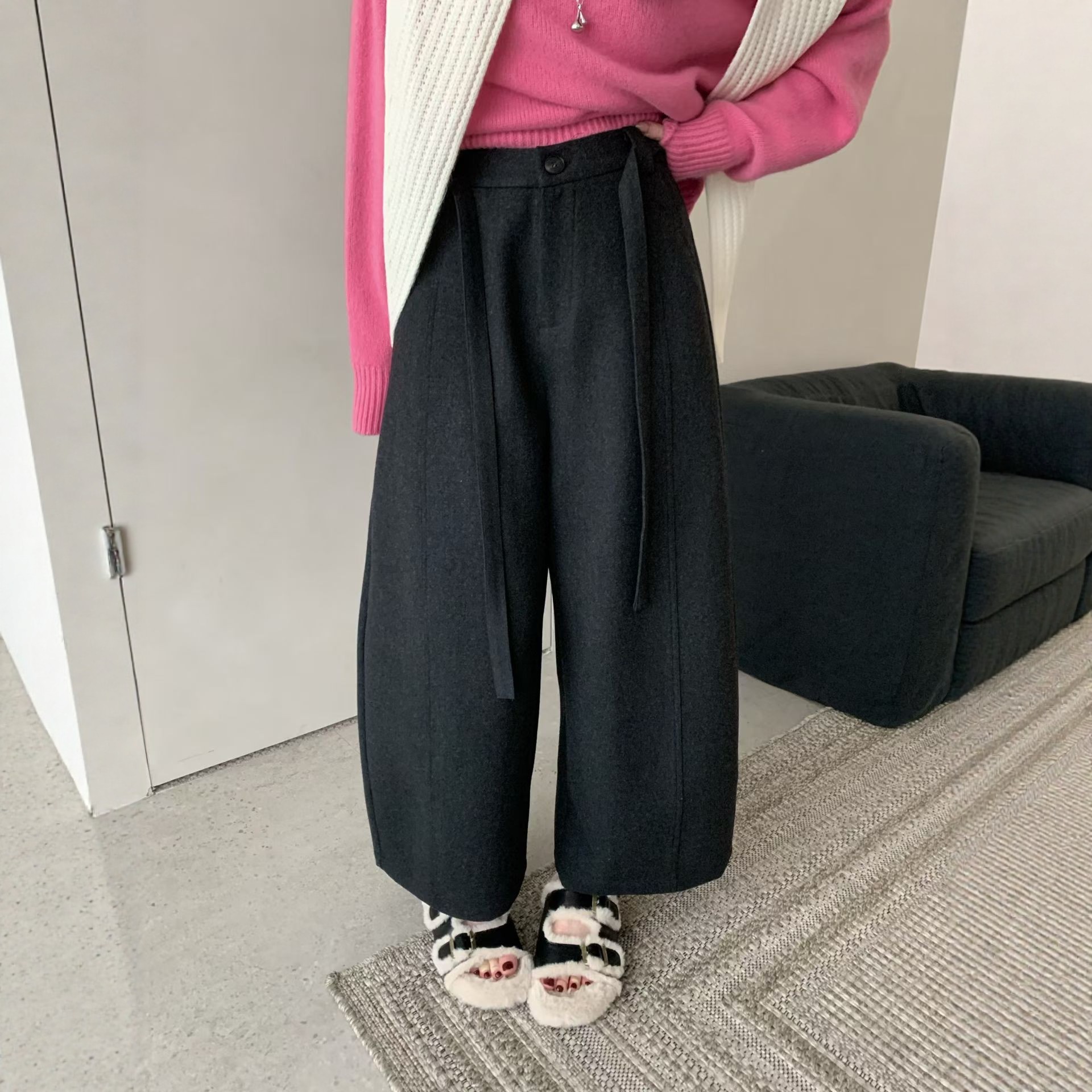 东大门2025秋冬新品韩版宽松显瘦百搭休闲高腰直筒阔腿裤女