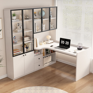 转角书桌书架一体桌带书柜组合卧室学生学习桌家用台式办公电脑桌