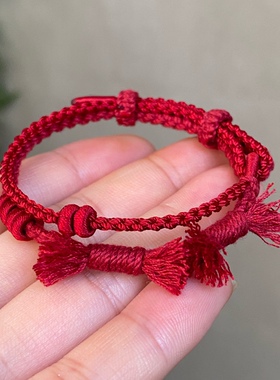 藏式红手绳手工编织手链