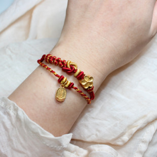 双层同心结手绳手工编织红绳手链可穿通孔黄金饰品路路通女款礼物