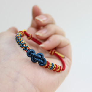 手工编织手绳八股辫桃花结如意结红绳手链可穿通孔黄金饰品女闺蜜