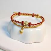 手工编织手链双层手绳四季 红绳可穿通孔黄金转运珠饰品女款 闺蜜