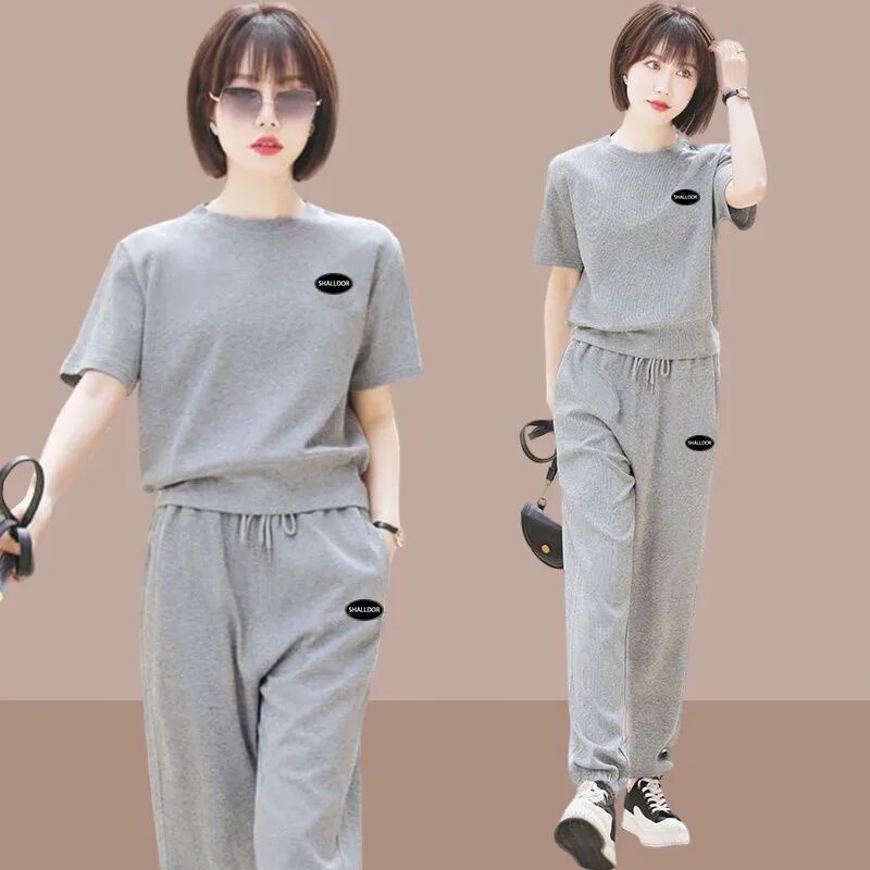 运动套装一整套夏季薄款2025新款女士休闲时尚洋气短袖两件套跑步