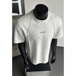 重磅短袖 夏季 卫衣修身 体恤男士 男 美式 小领口半袖 潮牌正肩T恤男款