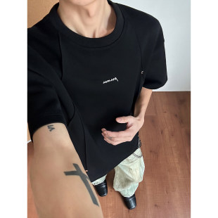 型T恤cleanfit正肩半袖 美式 春夏潮牌宽松boxy版 男款 解构铆钉短袖