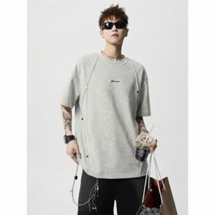 体恤男生休闲大码 设计感小众短袖 上衣 美式 潮牌痞帅正肩T恤男夏季