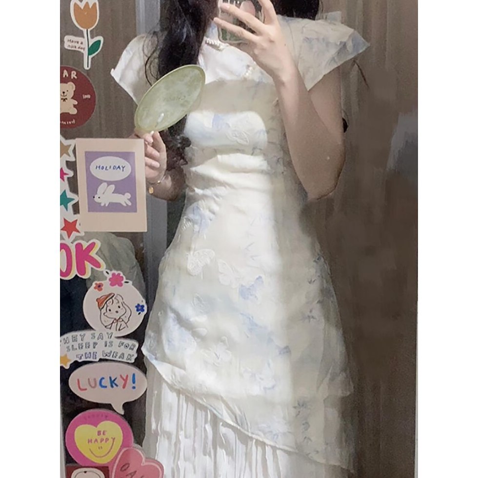 大码女装新中式气质连衣裙2025新款女夏季微胖mm收腰显瘦长裙