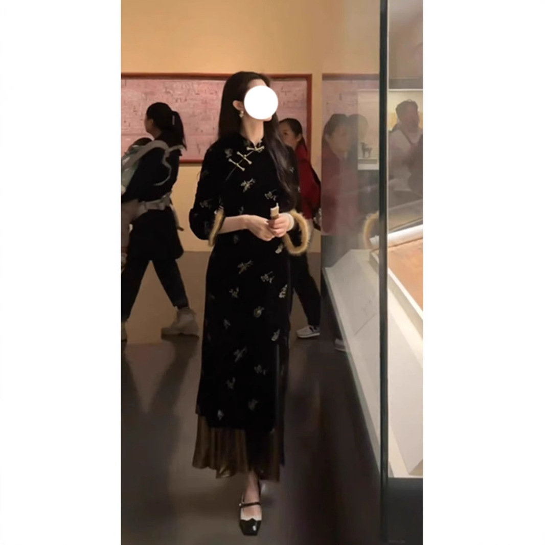 新中式长袖旗袍富家千金高级感