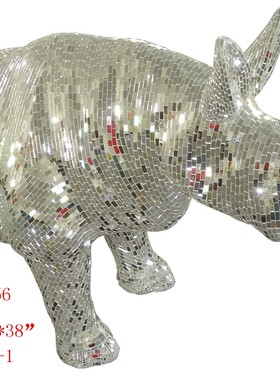 北欧风格式家居玻璃钢景区大堂纯手工马赛克大象犀牛大摆件装饰品