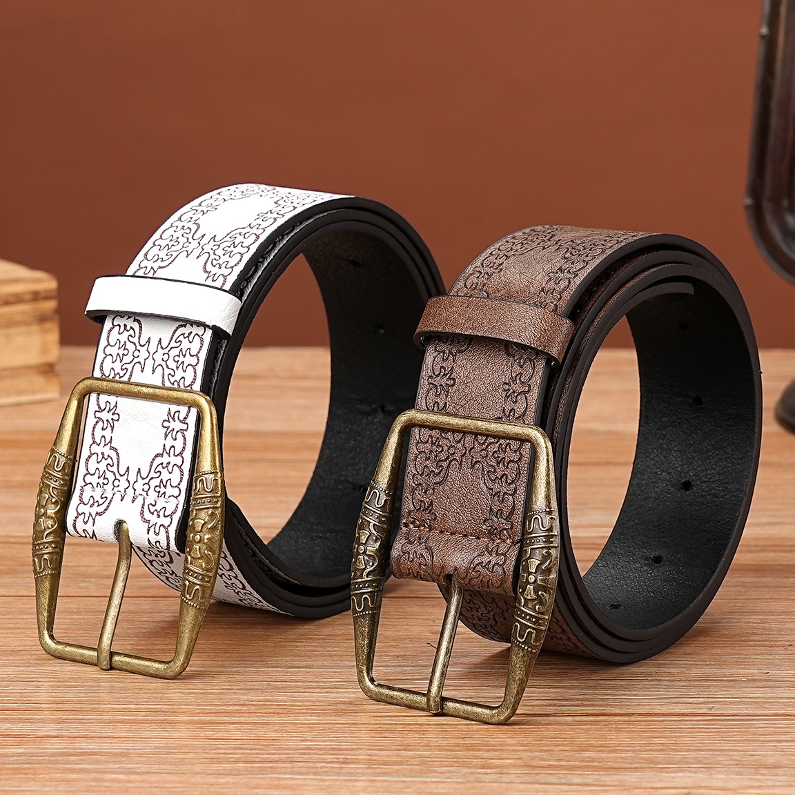 潮流新款美式复古y2k腰带女民族风皮带百搭高级感棕色配牛仔裤带