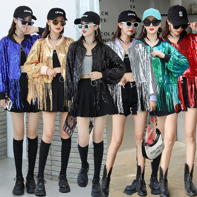 流苏外套女反光亮不灵闪闪上衣