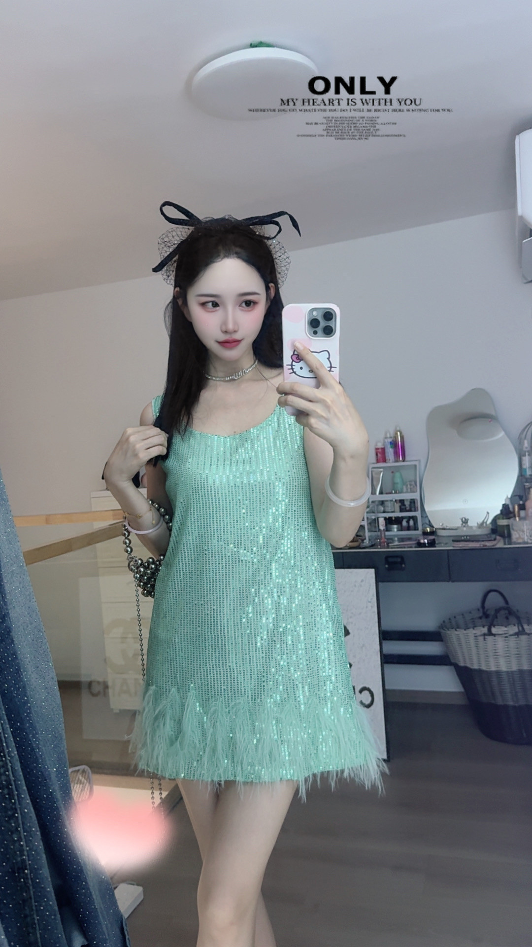 夜店性感露背吊带裙亮片流苏小礼服羽毛拼接演出服修身显瘦连衣裙