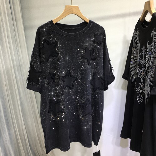 重工烫钻五角星显瘦T恤女大版
