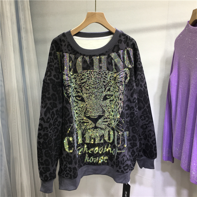 加绒加厚卫衣重工潮牌豹子中长款