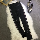 加绒加厚打底裤 子紧身黑色秋冬 女欧货重工烫钻字母高腰显瘦小脚裤