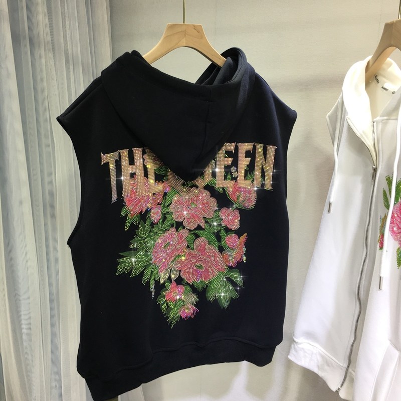 欧货重工烫钻马甲连帽女时尚牡丹花宽松中长款显瘦大版外套春秋款,女装/女士精品,短外套,淘宝优惠券,粉丝福利购,淘宝优惠卷