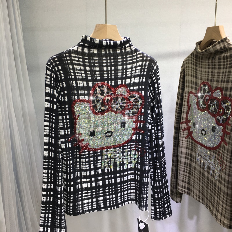 欧货重工烫钻打底衫女可爱KT猫