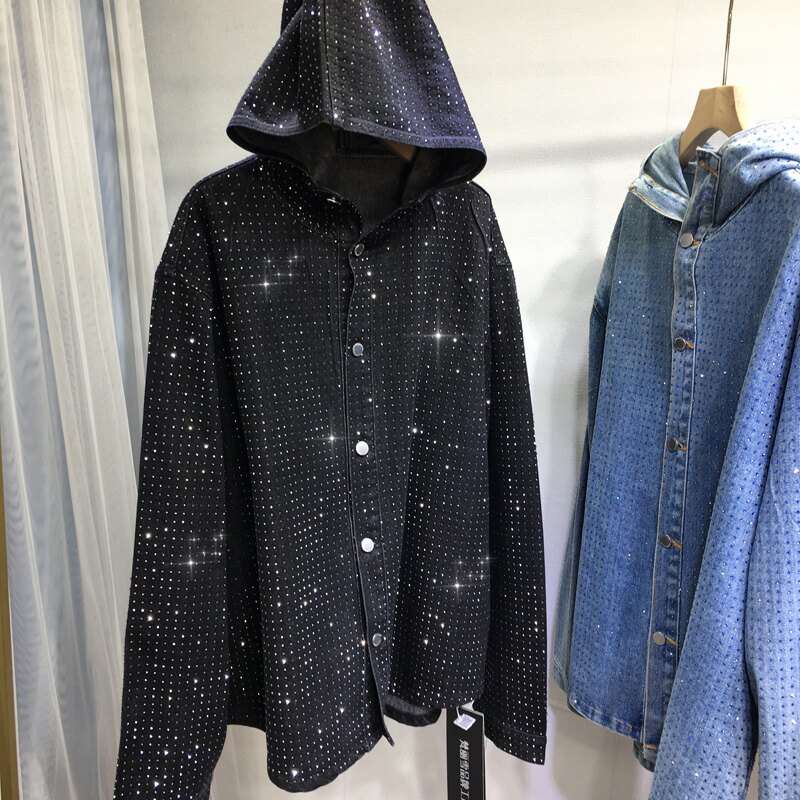 欧货重工烫钻外套女轻奢前后闪开衫宽松中长款显瘦大衣百搭牛仔服,女装/女士精品,短外套,淘宝优惠券,粉丝福利购,淘宝优惠卷