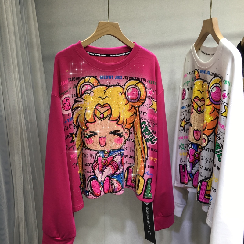 欧货重工烫钻美少女卫衣