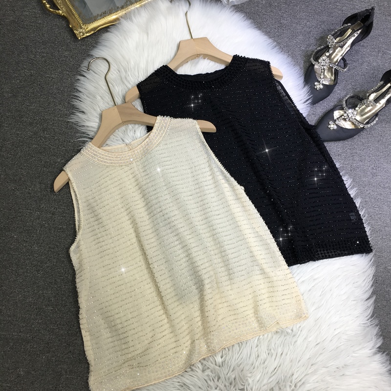 欧货重工钉珠背心女手工满钻名媛贵气轻奢无袖上衣宽松外穿吊带夏