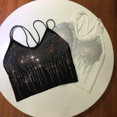 美背性感吊带女外穿内搭露背肚脐背心紧身显瘦短款 烫钻亮闪闪上衣