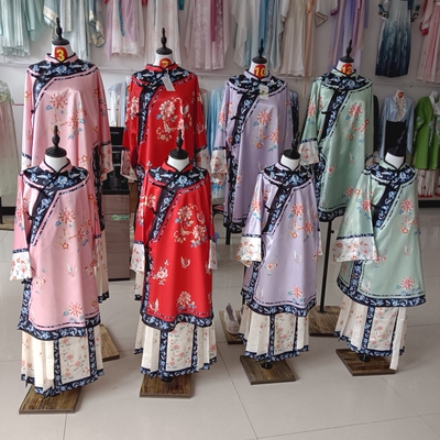 复古风清汉儿童宽袖晚清氅衣锦绣蝶羽原创晋商少奶奶服旅拍印花款