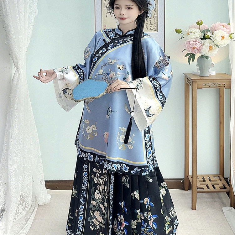 原创（花月瑶）复古清汉女宽袖晚清晋商少奶奶服旅拍印花款喜婆婆