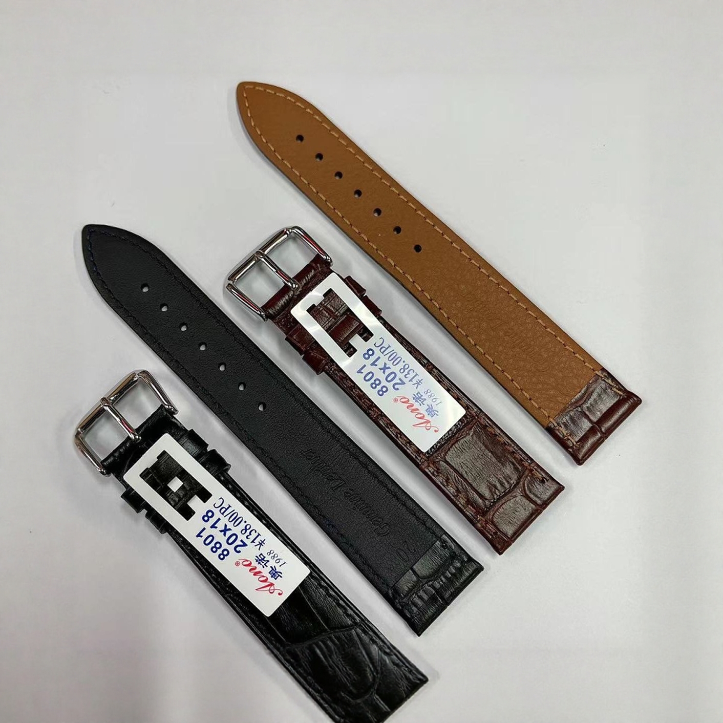 Aono8801薄手表针扣软皮表带真皮时装表竹节头层牛皮表带超薄款