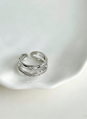 轻奢风金色叠戴戒指微镶锆石设计感小众个性百搭可调节开口指环