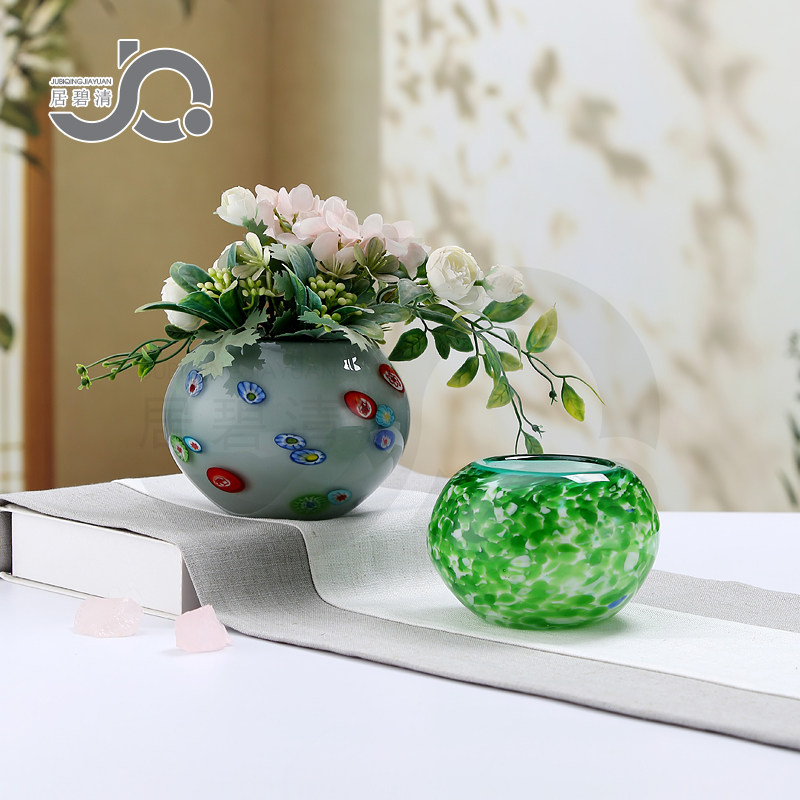 禅意琉璃小花瓶水培绿萝博古架