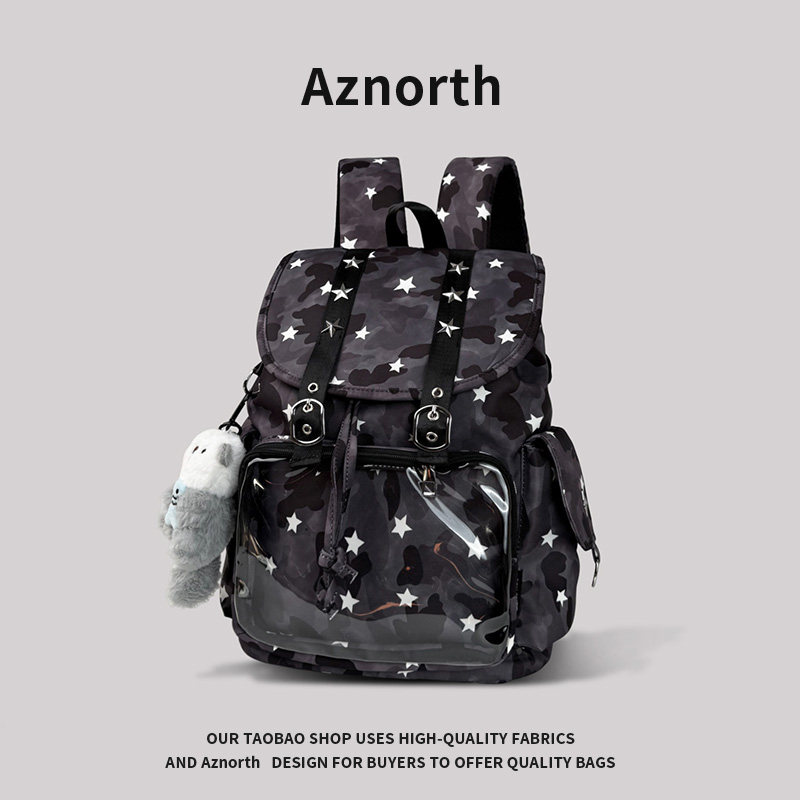 AZN新品 双肩包女大学生黑色百搭户外休闲背包高颜值抽绳书包12.5