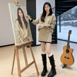 春季穿搭一整套今年爆款韩式慵懒风chic超好看针织两件套装裙子女