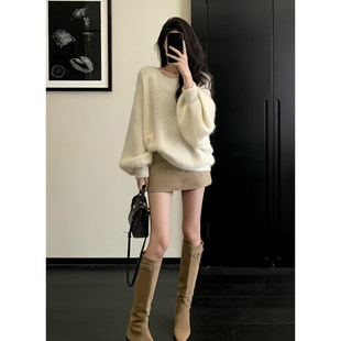 韩风chic一整套慵懒松弛感巨好看针织上衣包臀短裙两件套装2026春