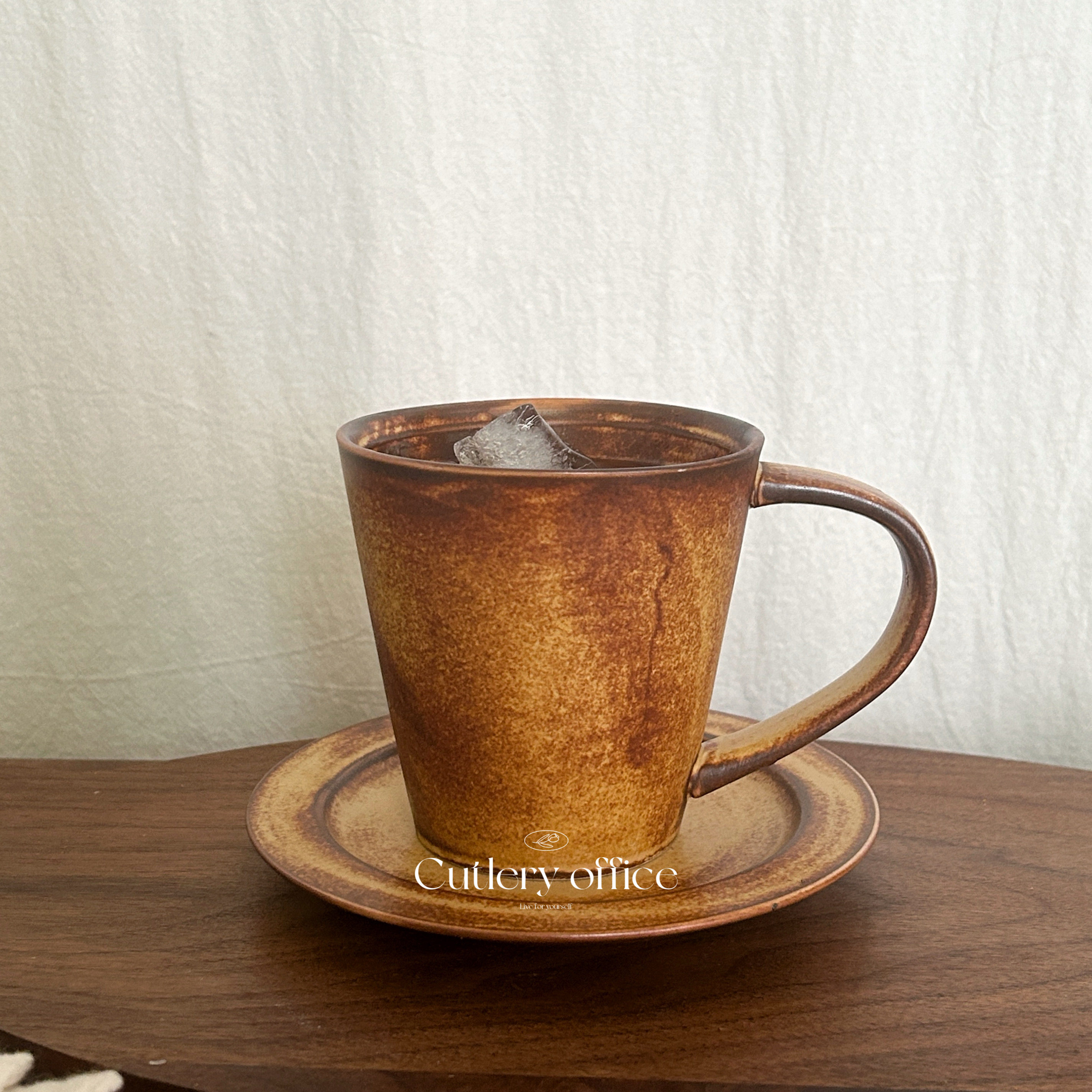 Cutlery丨台湾手作家 复古窑变手工咖啡杯碟套装 粗陶马克杯 - 实物图