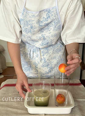 Cutlery丨定制款复古韩系蓝色水墨花纹包边防水vlog博主围裙