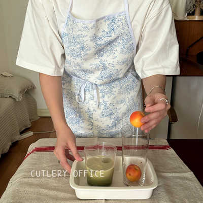 复古韩系蓝色水墨防水围裙复古